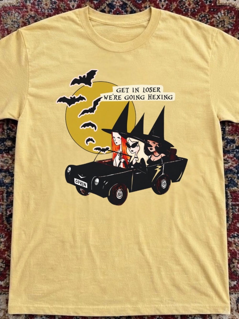 Get In Loser We're Going Hexing Coven Witches Halloween Vintage Yellow T-Shirt